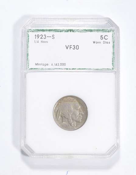 VF30 1923-S Indian Head Buffalo Nickel - Worn Dies - Graded PCI