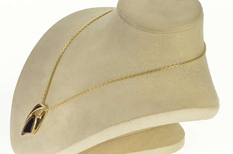 14K Yellow Gold Black Onyx Ornate Diamond Channel Statement Pendant