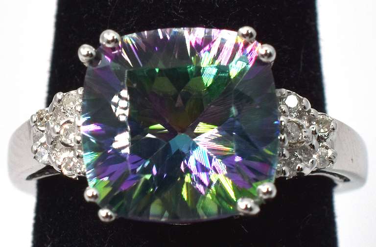 Alluring Mystic Topaz & Diamond Accent Ring in White Gold