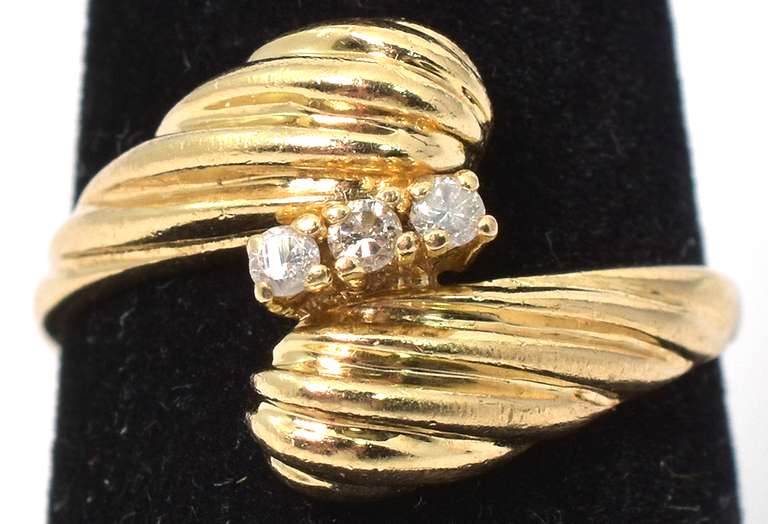 Unusual Wraparound-Style Ring with Diamonds in 14KT Yellow Gold