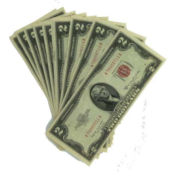 10 Consecutive CU 1953 B Series $ 2 US Notes From a Pack