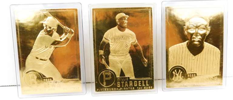 3 - 22KT Gold Foil Baseball Cards