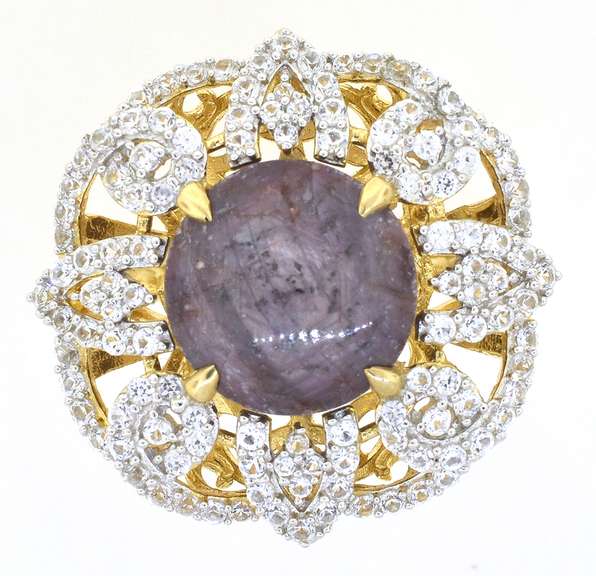 Colossal Genuine 16.71CTS Star Ruby & White Sapphire Ring in Vermeil