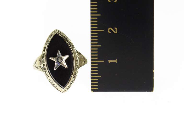 14K White Gold Art Deco Order of the Eastern Star Marquise Ring