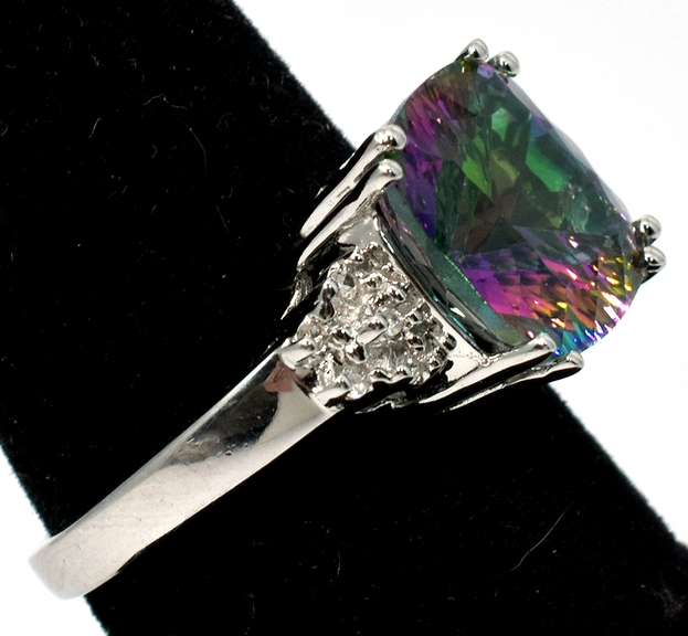 Alluring Mystic Topaz & Diamond Accent Ring in White Gold