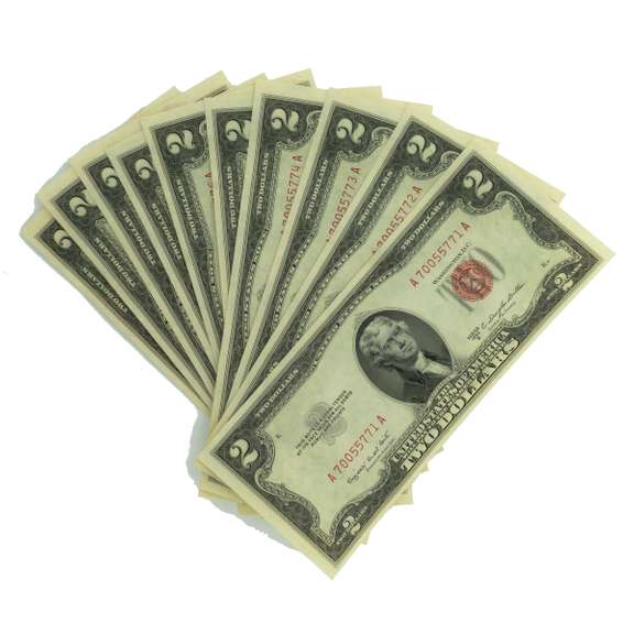 10 Consecutive 1953 B Series $ 2 US Notes From a Pack