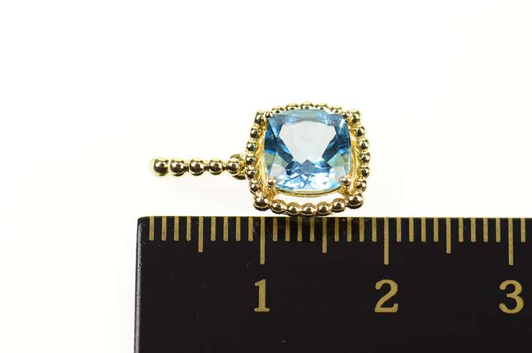 10K Yellow Gold Cushion Faceted Blue Topaz Dot Trim Pendant