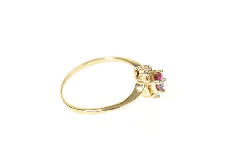 10K Yellow Gold Round Ruby Diamond Cluster Bypass Ring