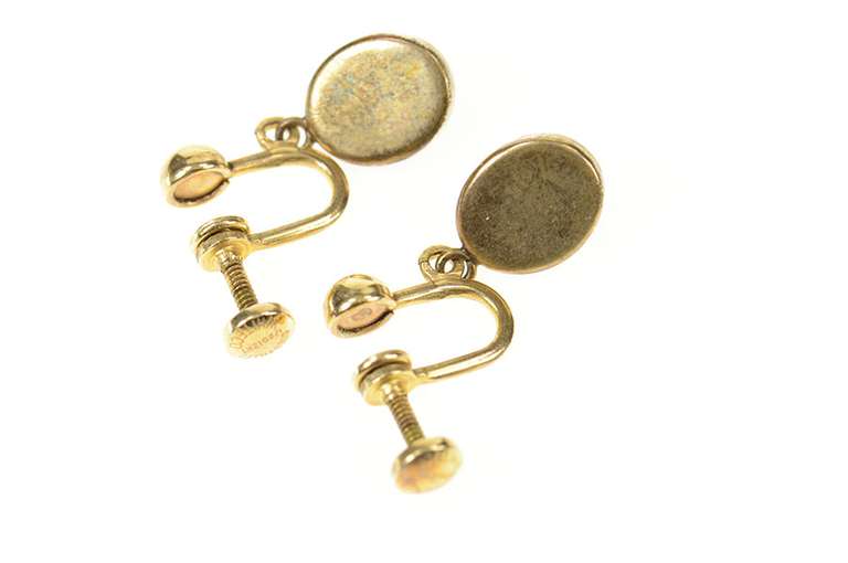 Gold Filled Retro Oval Black Onyx Dangle Screw Back Earrings