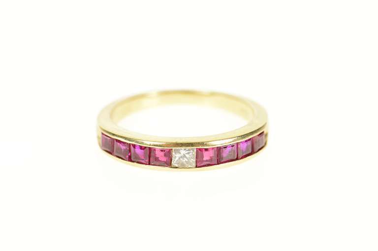 14K Yellow Gold 0.50 Ctw Princess Diamond Ruby Wedding Ring