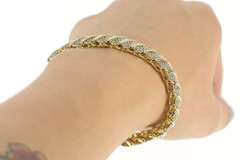 14K Yellow Gold 2.30 Ctw Diamond Encrusted Bar Link Statement Bracelet