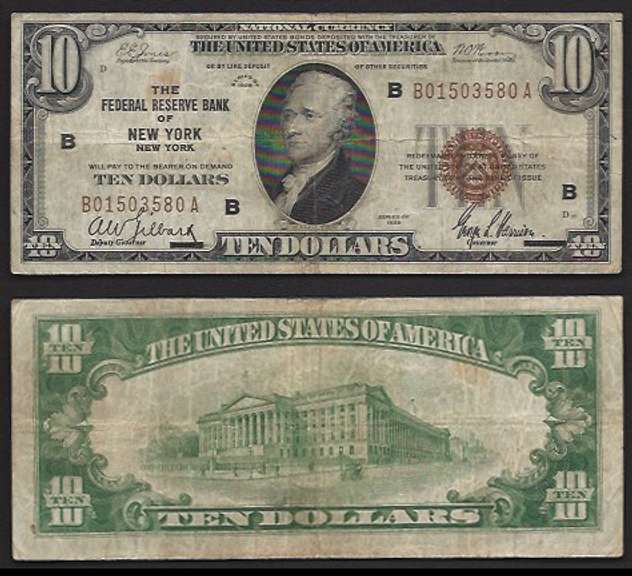 $10 1929 Federal Reserve Bank Note New York