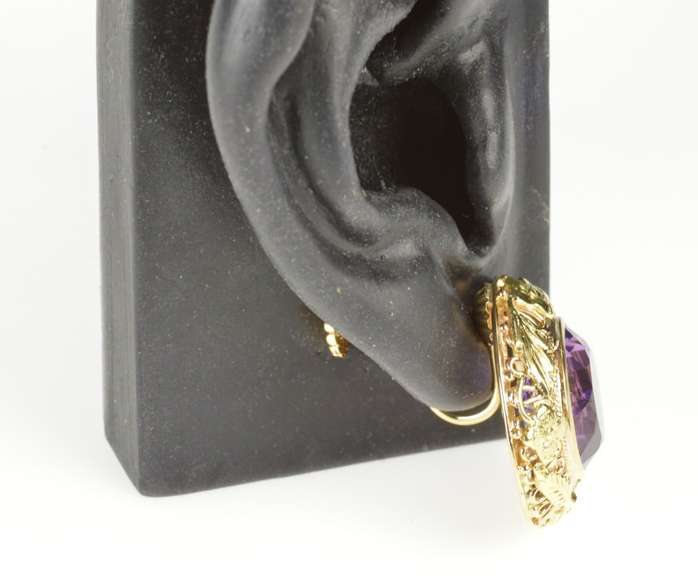 14K Yellow Gold Arts & Crafts Amethyst Flower Filigree Screw Earrings