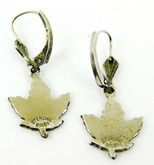 Vintage Sterling Enameled Maple Leaf Dangle Earrings