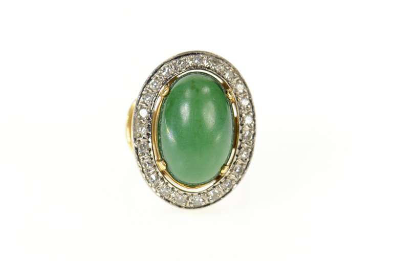 18K Yellow Gold Aventurine Diamond Halo Ornate Cocktail Ring
