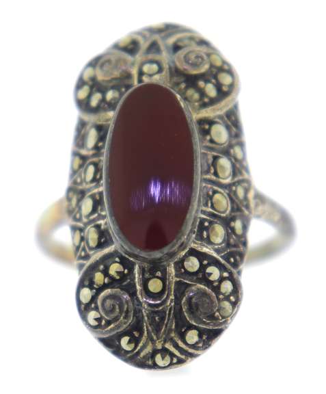 Sterling Silver Carnelian Marcasite Ring