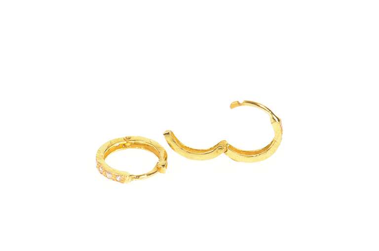 14K Yellow Gold Classic Cubic Zirconia Inset Huggies Hoop Earrings