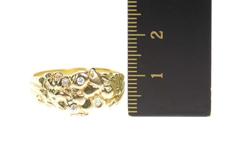 14K Yellow Gold Men's Textured Raw Nugget Diamond Wedding Ring