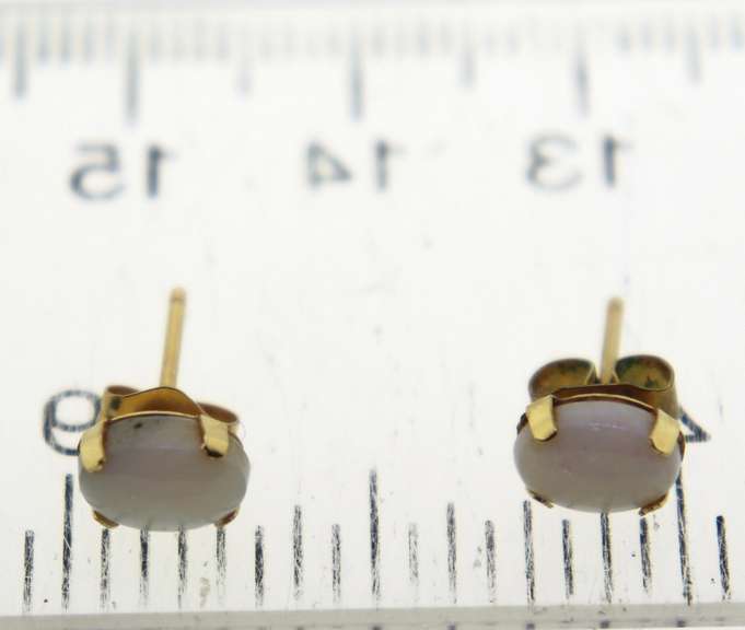 14K Yellow Gold Opal Stud Earrings