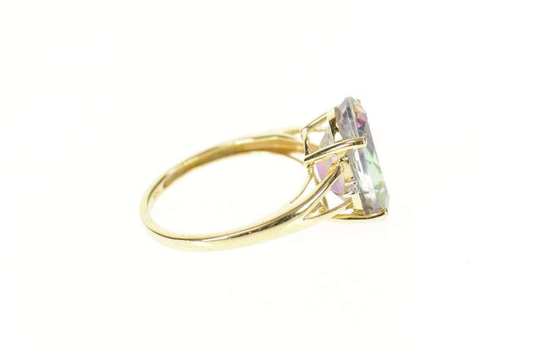 14K Yellow Gold Oval Mystic Topaz Solitaire Cocktail Ring