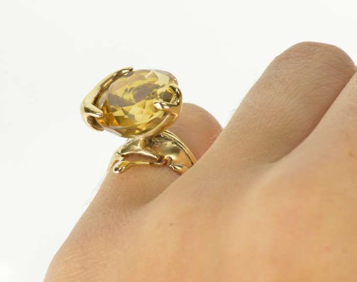 14K Yellow Gold Citrine Solitaire Abstract Freeform Statement Ring