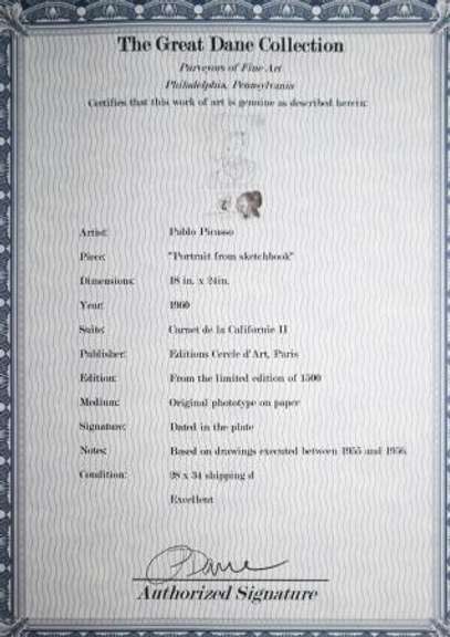 PABLO PICASSO PORTRAIT FROM SKETCHBOOK 1960