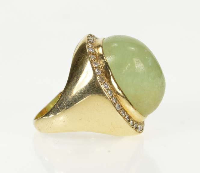 14K Yellow Gold Oval Fluorite Diamond Halo Statement Cocktail Ring