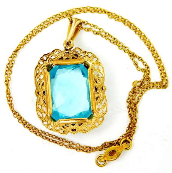 Stunning 10K Tri-Color Gold Topaz Pendant & Chain
