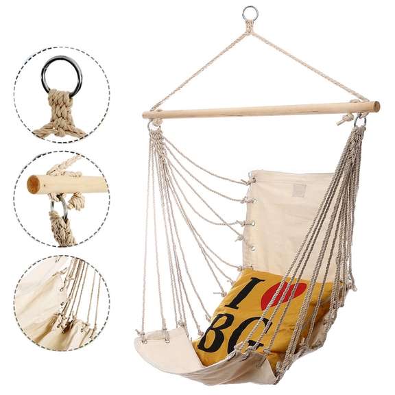Outdoor Hammock Chair Hanging Swing Cotton Rope