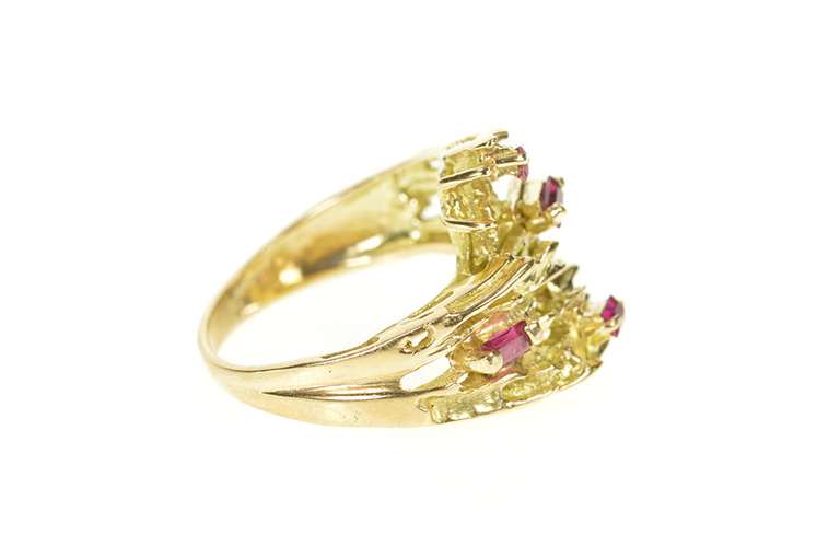 14K Yellow Gold Emerald Cut Ruby Tree Branch Motif Statement Ring