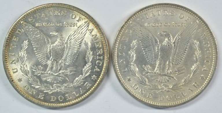 Near Gem BU 1886 and 1896 Morgan Silver Dollars