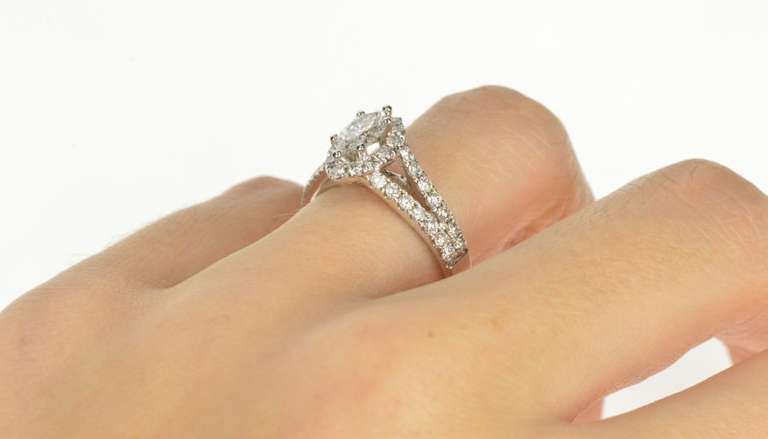 14K White Gold 1.50 Ctw Marquise Diamond Halo Engagement Ring