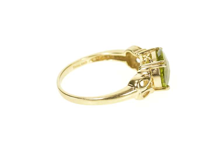 10K Yellow Gold Faceted Oval Peridot Scroll Filigree Ring