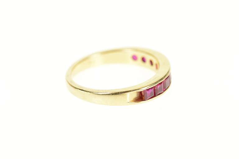14K Yellow Gold 0.50 Ctw Princess Diamond Ruby Wedding Ring