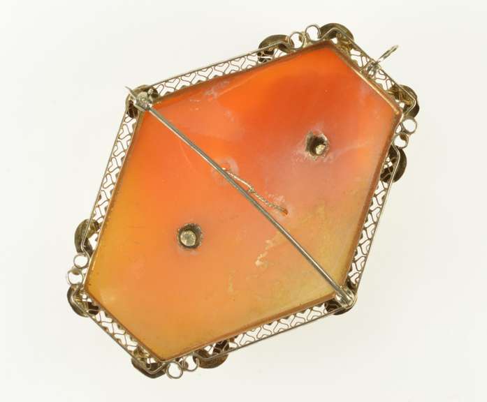 14K Yellow Gold Victorian Diamond Inset Carved Lady Cameo Pendant/Pin