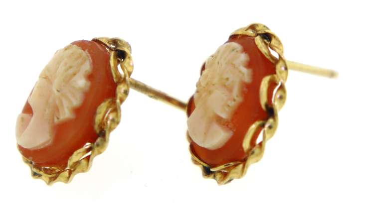 14K Gold Yellow Cameo Stud Earrings