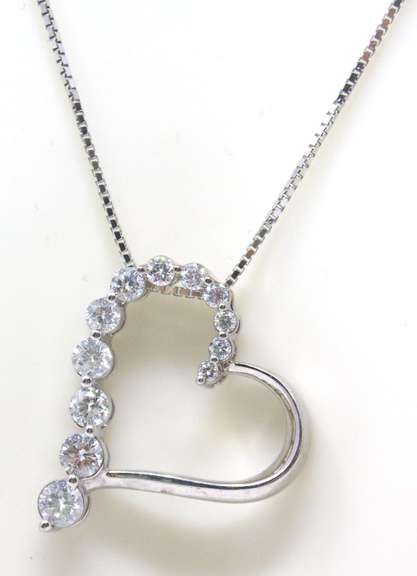 Charming 14kt WG Graduated Diamond Heart Necklace