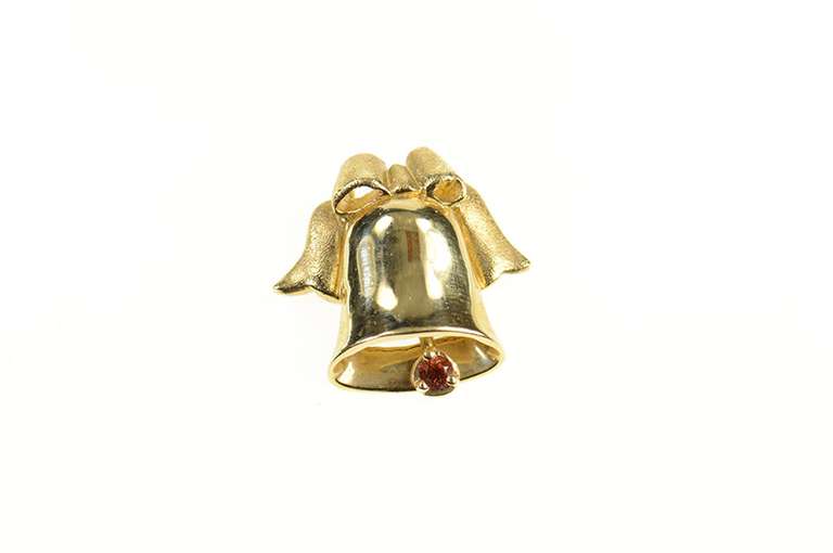 14K Yellow Gold 1950's Retro Wedding Bell Citrine Charm/Pendant