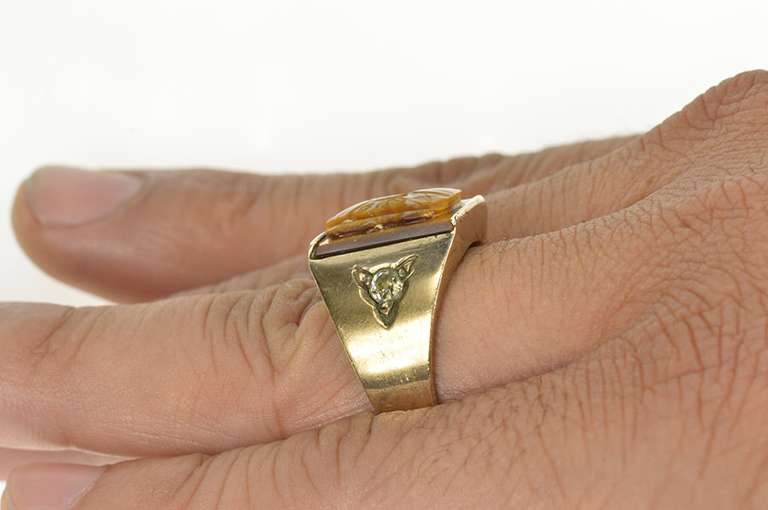 14K Yellow Gold Men's Tiger's Eye Diamond Accent Statement Ring
