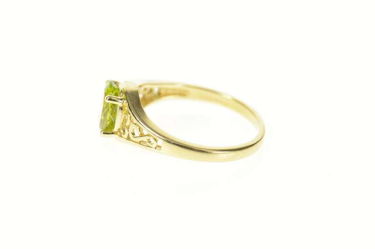 14K Yellow Gold Oval Peridot Scroll Filigree Statement Ring