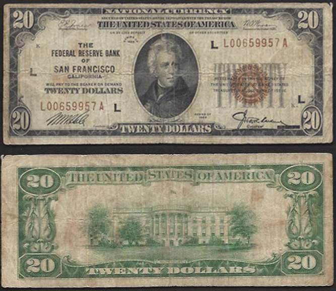 $20 1929 FRBN San Francisco CA