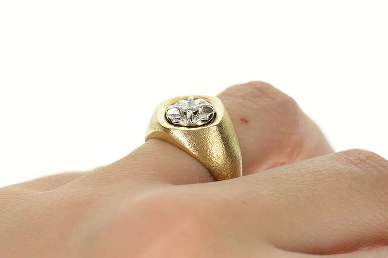 10K Yellow Gold Retro Two Tone Diamond Cluster Statement Ring