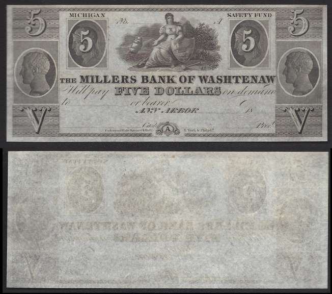 $5 Millers Bank of Washtenaw Remainder Uncirculated