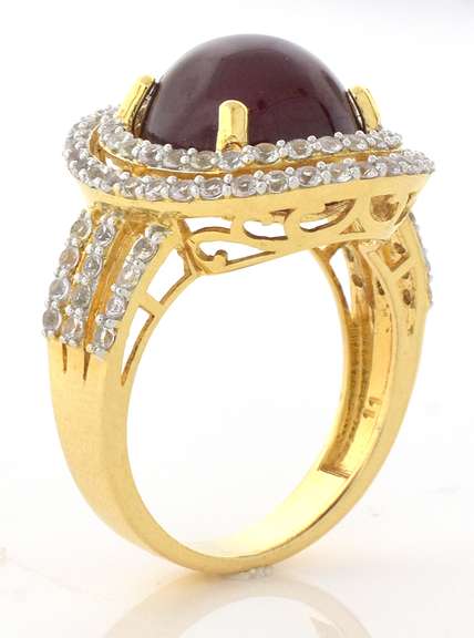 Ravishing Cabochon Ruby & White Topaz Ring in Vermeil