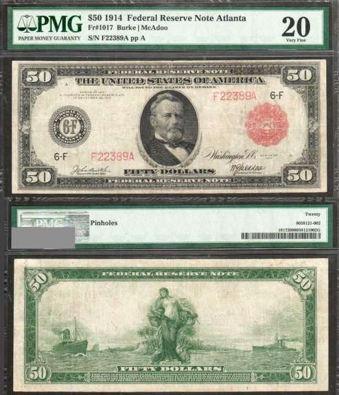 $50 1914 FRN-RS ATLANTA Fr. 1017 RED SEAL FIFTY-RARE-only 16 known- PMG VF 20