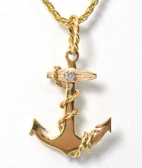 Hefty Anchor Necklace with Diamond in 14KT Yellow Gold