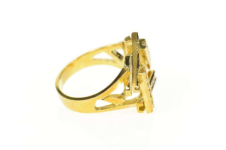 18K Yellow Gold 0.52 Ctw Retro Geometric Frame Statement Ring