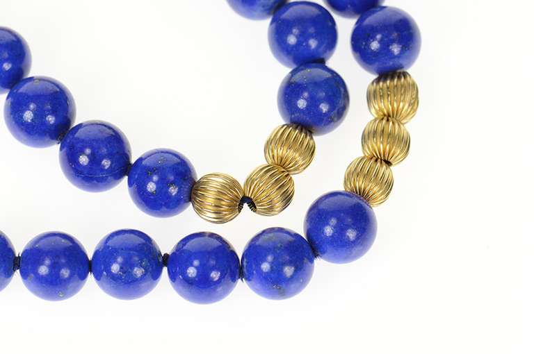 14K Yellow Gold Lapis Lazuli Beaded Strand Statement Necklace
