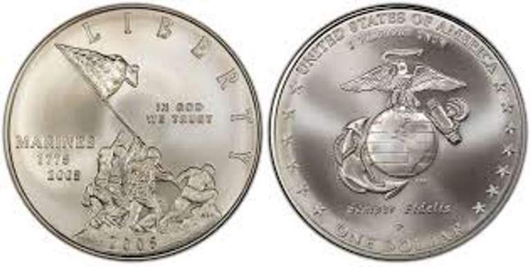 2005 MARINE CORPS PROOF COMMEM DOLLAR  W/ BOX NO SLEEVE