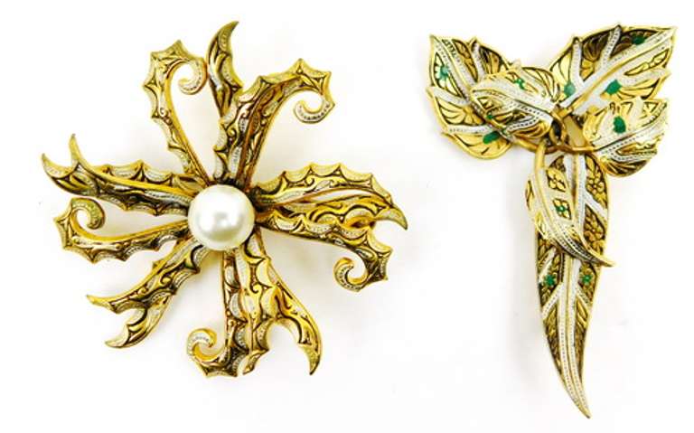 2 Vintage Spanish Damascene Pins